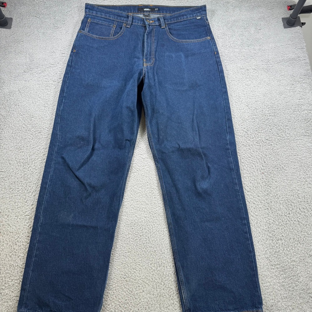 Vans‎ Mens Loose Fit Jeans 36x32 Dark Wash Blue Baggy Skater Denim Pants